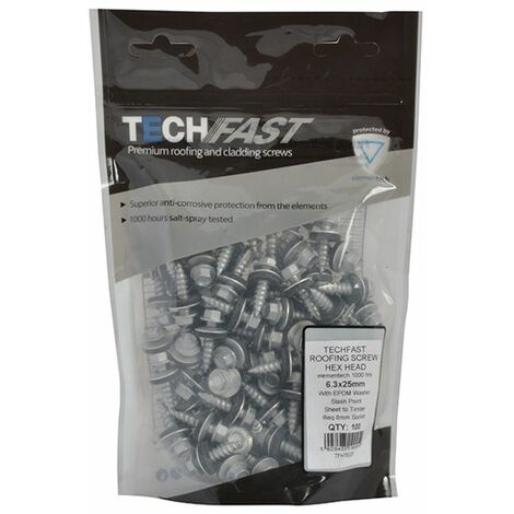 Forgefix TechFast Hex Head Screw Sheet to Timber 6.3 x 25mm Pack 100 FORTFHT6325