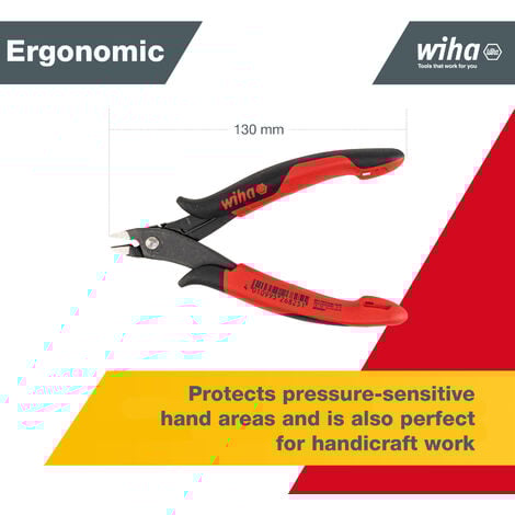 Wiha precision diagonal cutters for electronics, small (26825) wide pointed head without beveled edges 130mm I mini wire cutter for electrical installations