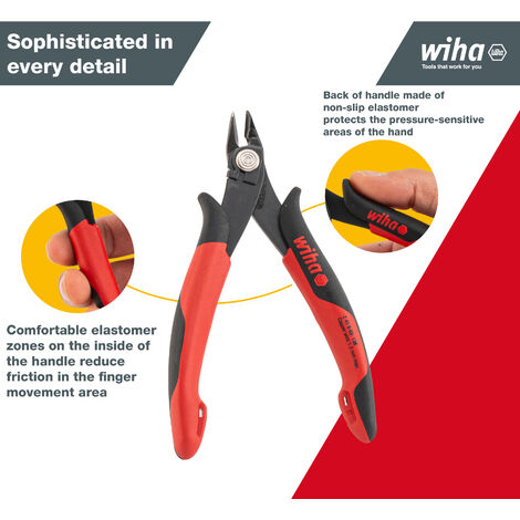 Wiha precision diagonal cutters for electronics, small (26825) wide pointed head without beveled edges 130mm I mini wire cutter for electrical installations