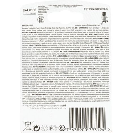 Energizer LR43 Batteries Pack of 2