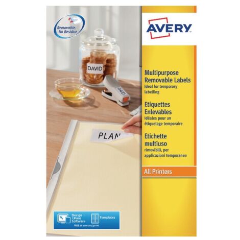 Avery L4745REV-25 Removable Label 8TV White (Pack-25)