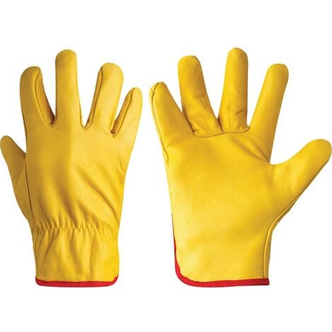 Cat I Yellow Cowhide Driver's Gloves