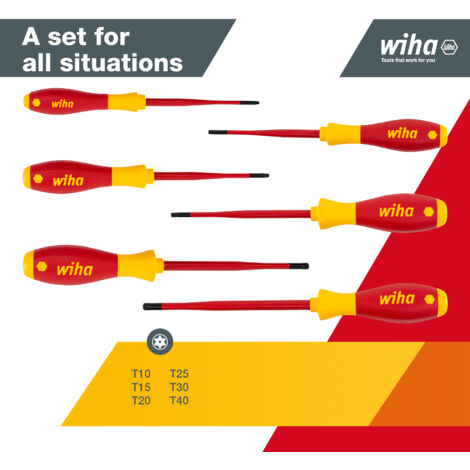 Wiha screwdriver set SoftFinish slimFix (41245), 6 pcs., screwdriver set VDE electrician, insulated 1000v, Torx with hole