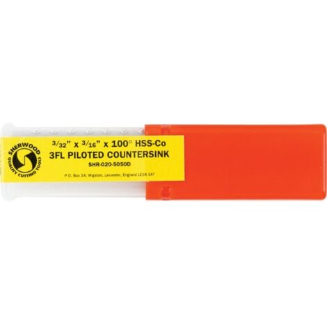 Sherwood 3/32"X3/16" 100DEG HSS-Cobalt 3FL Piloted Countersink