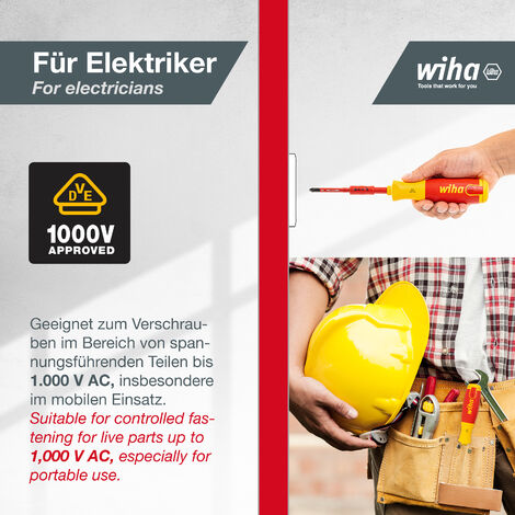 Wiha screwdriver set LiftUp electric 6 pcs. with stowable bit set (38611) I screwdriver set with bit magazine of slimBits for electricians, bit holder, slotted / Phillips / PlusMinus
