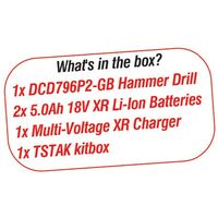 DeWalt DCD796P2-GB 18V XR 13MM Brushless Combi Drill, 2X 5.0AH Battery Packs and