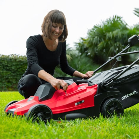 Tondeuse à gazon sans fil 40V, 2 batteries 20V + 1 chargeur, largeur de coupe 33cm, 5 hauteurs, 3100RPM, panier de ramassage 50L - Greencut GLM200L-2