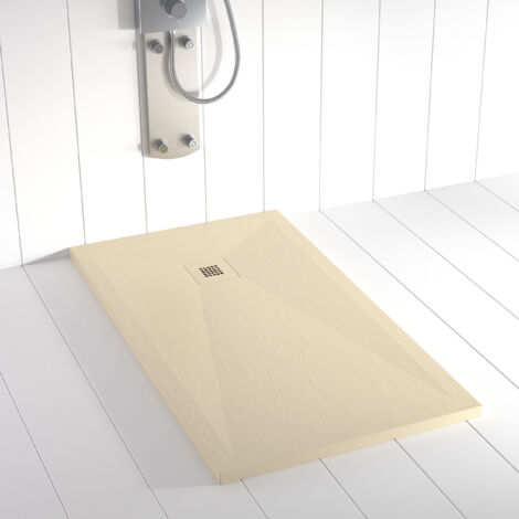 Plato de ducha de resina Ples Crema ANTIDESLIZANTE  (Rejilla a color) - 80x90 cm - Válvula+Rejilla GRATIS