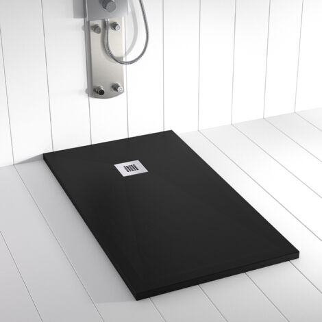 Plato de ducha de resina Ples Negro ANTIDESLIZANTE- 80x120 cm - Válvula+Rejilla GRATIS