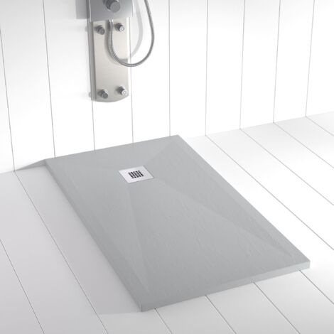Plato de ducha de resina Ples Gris ANTIDESLIZANTE - 80x190 cm - Válvula+Rejilla GRATIS