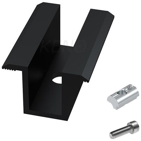 10 st. Solar Mittelklemme 40mm Komplett Befestigungsset Schwarz mit Nutenstein