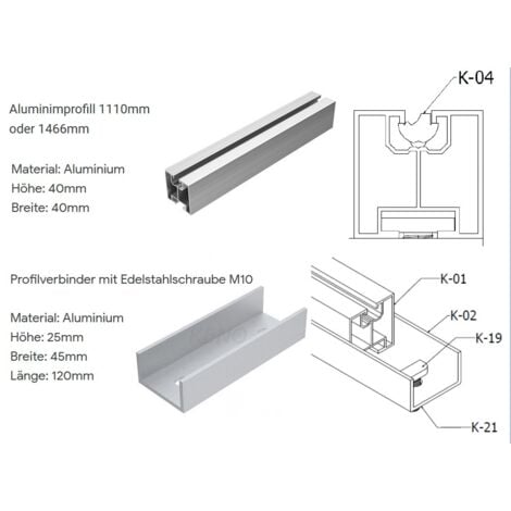 Keno Montageschiene 1466mm Aluprofil PV Solarpanel Photovoltaik Solar