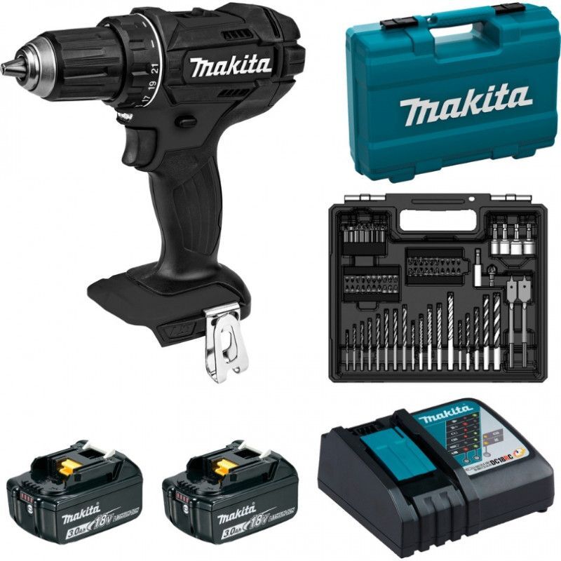 Dong Cheng Perceuse-Visseuse à Percussion Sans Fil 18V 50Nm - 2 Vitesses, 20+1+1 Couples, 2 Batteries 2Ah, Mandrin 13mm, Kit 19 Accessoires