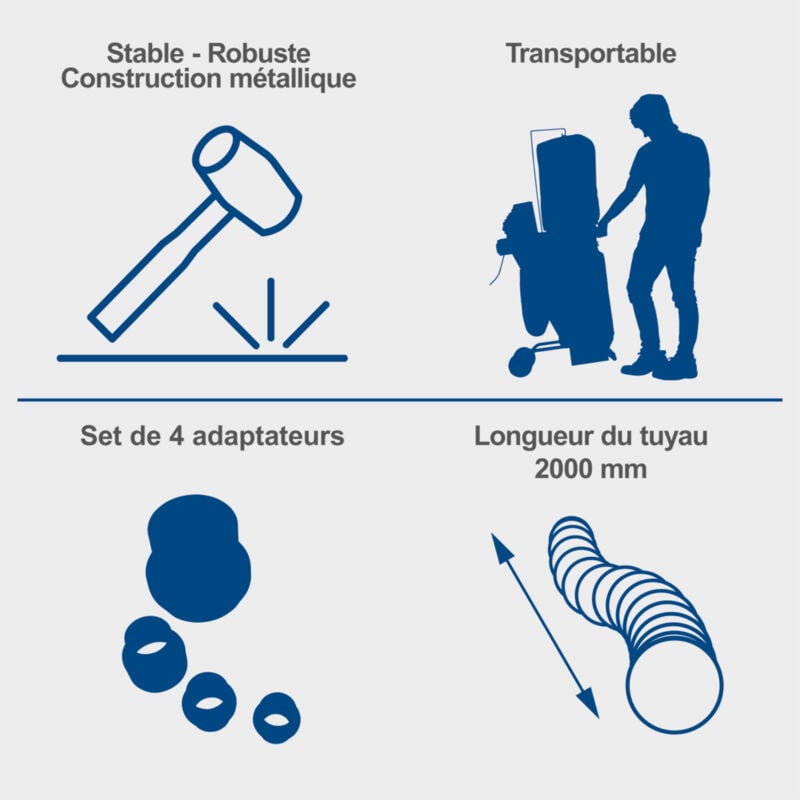 Scheppach Aspirateur à copeaux DC500 – Aspirateur d’atelier – Volume 75 L – 550 W – Débit d'air 1150 m3/h – Kit d'adaptateurs 4 pièces inclus – Flexible 2 m 3