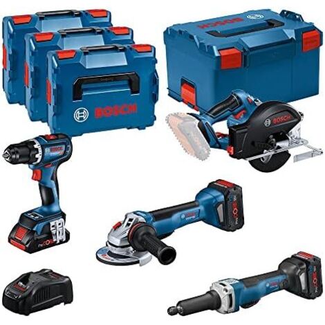 Bosch – Pack de 4 outils électroportatifs 18V – 1 perceuse GSR, 1 meuleuse GWS, 1 scie GKM, 1 meuleuse GGS – 3 batteries ProCore 18V – 615990N3A (1/5)