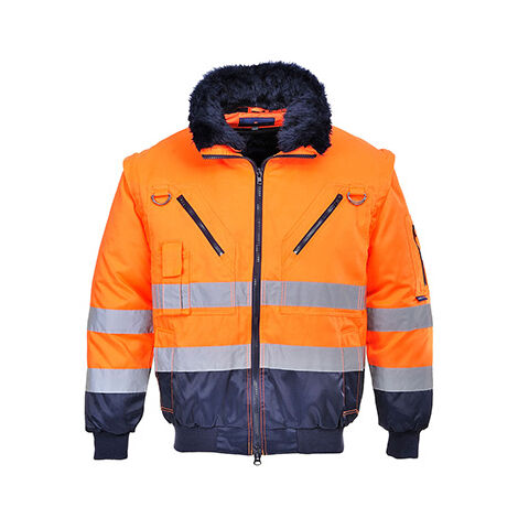 Portwest – Blouson pilote 3 en 1 haute visibilité – Doublure en fourrure – Col et manches amovibles – 7 poches zippées – Norme EN ISO 20471 Classe 3 - IN 1 AD