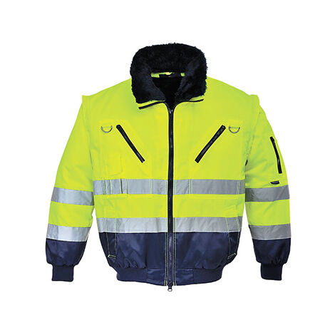 Portwest – Blouson aviateur 4 en 1 M – Manches amovibles – Doublure en fourrure – Haute visibilité – 7 poches pratiques