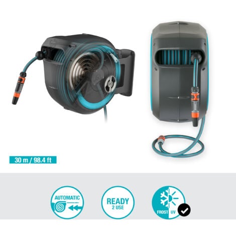 GARDENA Dévidoir automatique mural RollUp L 30m Bleu turquoise (18625-20)