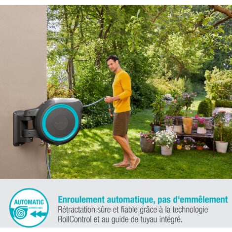 GARDENA Dévidoir automatique mural RollUp L 30m Bleu turquoise (18625-20)
