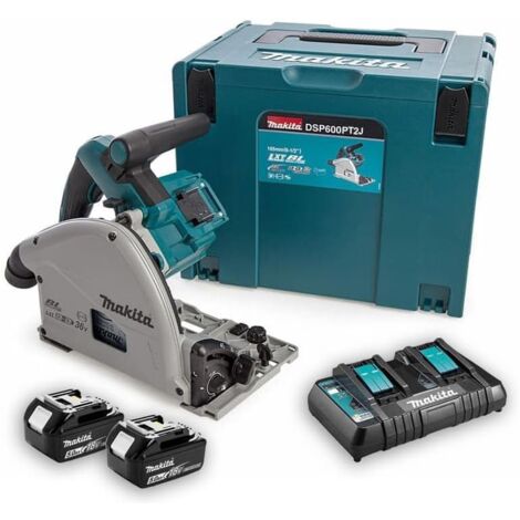 Makita – Scie plongeante 165mm – 2 batteries 5Ah – Moteur Brushless – Profondeur de coupe 56mm – Pour bois massif – DSP600PT2J