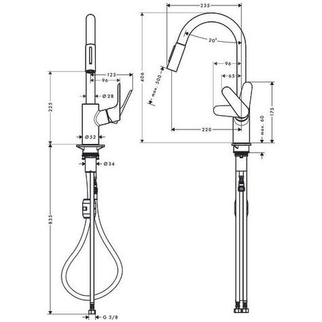 Mitigeur cuisine HANSGROHE Focus M41 douchette extractible 2 jets Chrome - 31815000
