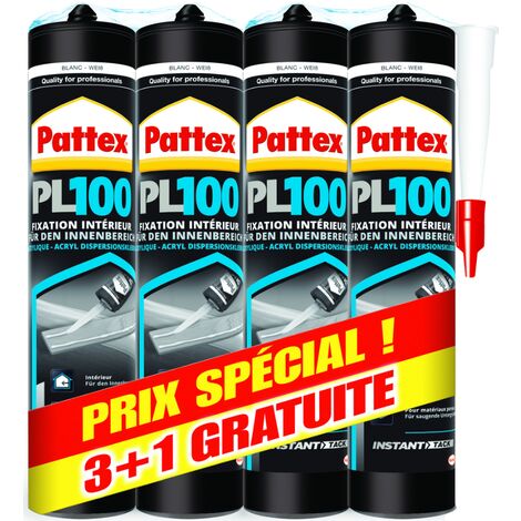 Colle fixation PL100 PATTEX - high tank - blanc - lot 3+1 - 798270