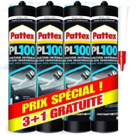 Colle fixation PRO 100 PATTEX - high tank - blanc - lot 3+1 - 798270