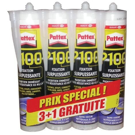 Colle fixation PRO 100 PATTEX - high tank - blanc - lot 3+1 - 798270