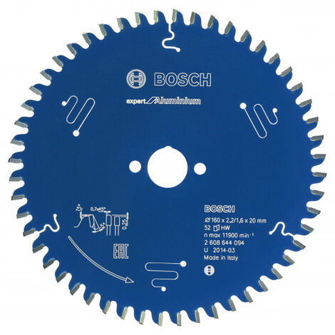 Bosch – Lame de scie circulaire pour aluminium 160mm – Alésage 20mm – 52 dents – Coupe précise – Revêtement anti-corrosion – 2608644094