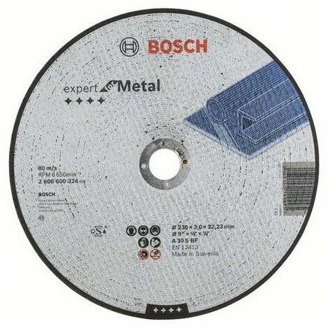 Bosch – Disque de meulage 230mm – 2608600324 – Épaisseur 3mm – Pour métal – Coupe nette sans bavures – Compatible meuleuses angulaires
