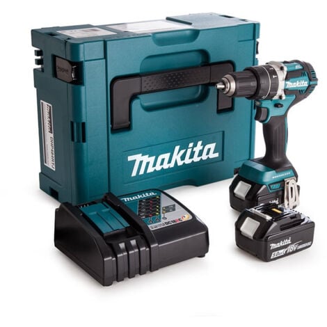 Perceuse visseuse à percussion 18 V Ø 13 mm MAKITA - avec 2 batteries 18V 5.0Ah - chargeur - MakPac - DHP484RTJ
