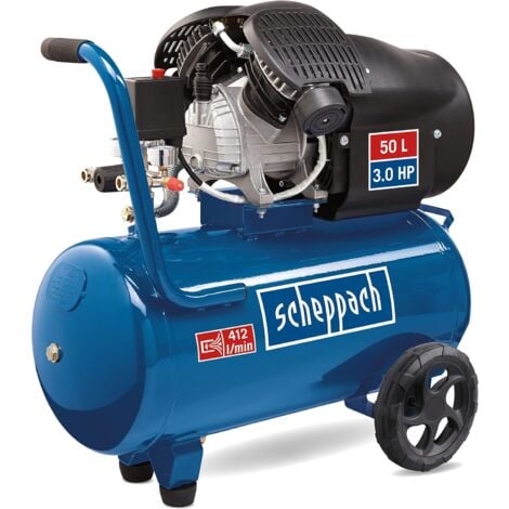 Scheppach Compresseur bicylindre HC55DC - 50L -Lubrifié - 10bar - 2200W / 3PS - 412L/min de débit d'aspiration - + Set d'accessoires pneumatiques (cloueuse, agrafeuse, ponceuse etc)