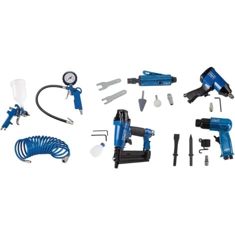 Scheppach Compresseur bicylindre HC55DC - 50L -Lubrifié - 10bar - 2200W / 3PS - 412L/min de débit d'aspiration - + Set d'accessoires pneumatiques (cloueuse, agrafeuse, ponceuse etc)