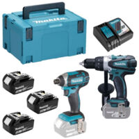 Ensemble de 2 machines MAKITA 18V Perceuse DDF458 + Visseuse à chocs DTD152 + 3 batteries, chargeur, coffret - DLX2144TJ1