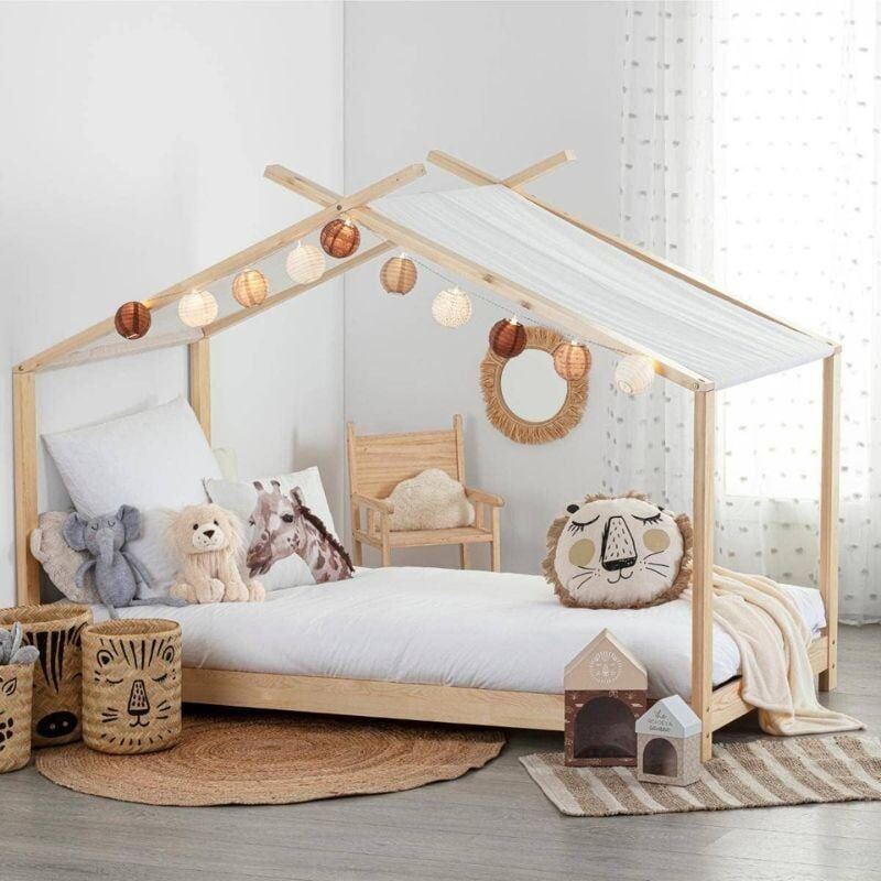 Wigee Cama Montessori cama infantil tienda cabaña 70x140cm madera
