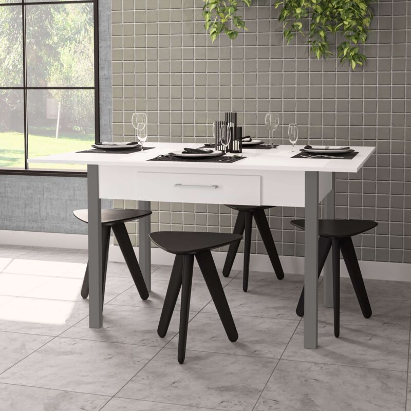 Mesa De Comedor Extensible Cocina Modular Cooking En Blanco Mate Y