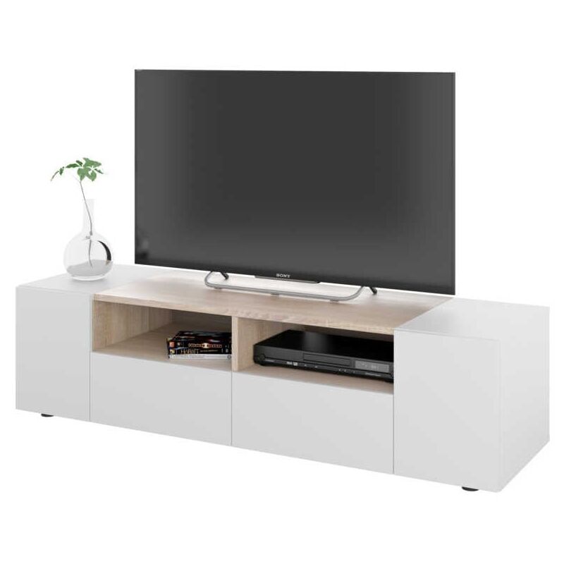 Mueble multimedia para TV en color blanco artik y roble canadian 34x138x40 cm