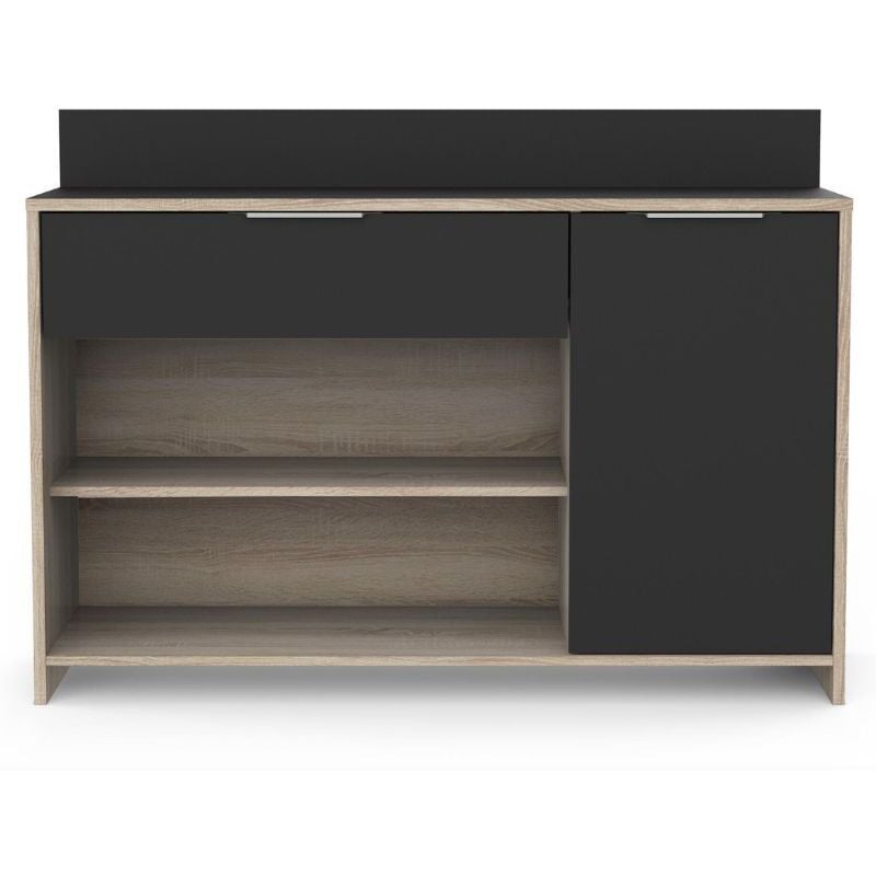 Mueble auxiliar para microondas o aparador color roble y negro 123x85cm