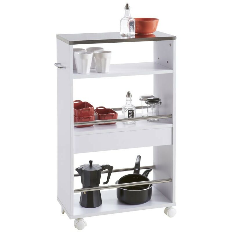 Carrito de Cocina Coffee Mueble Auxiliar con Ruedas 83x50x24cm Color Blanco Mate