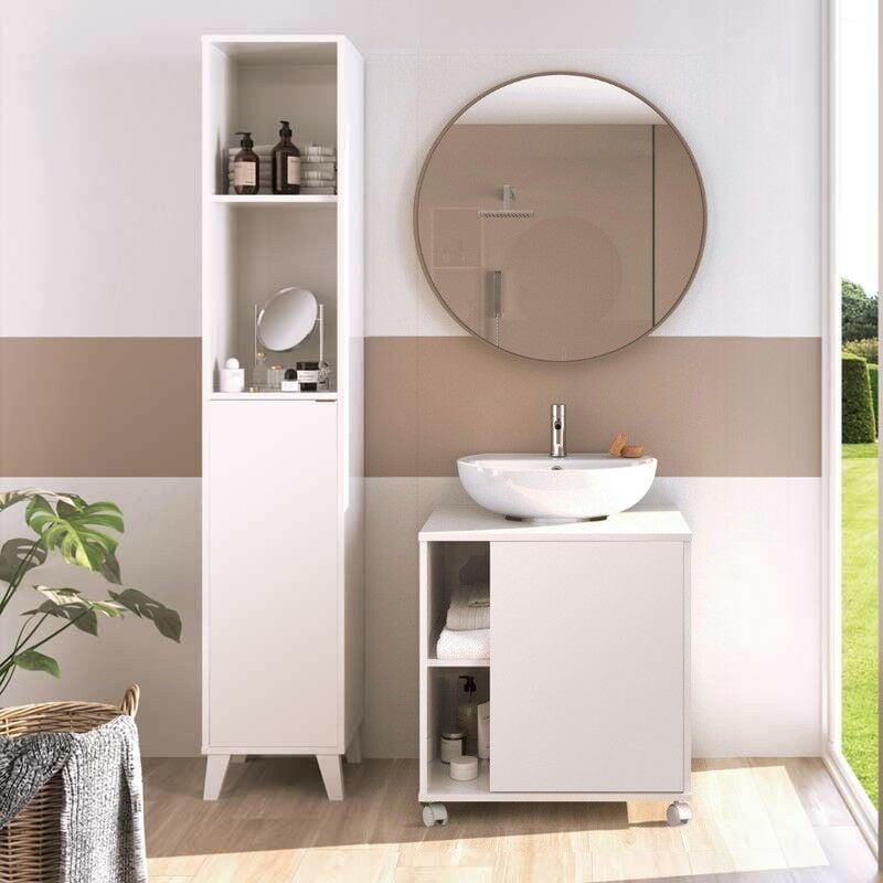 Pack Mueble De Baño Con Espejo Y Lavamanos Incluido Ceramico, Incluye  Columna De Baño O Aseo Color Nordik con Ofertas en Carrefour