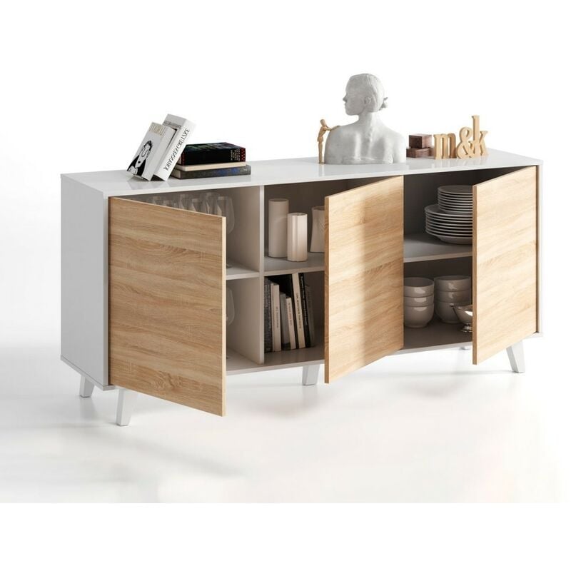 Pack Muebles Para Salón Completo Color Blanco Y Roble (mueble De Salón +  Aparador + Mesa De Centro Elevable) con Ofertas en Carrefour