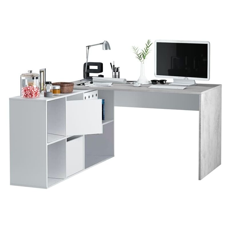 Mesa escritorio Adapta XL Blanco Artik (Blanco Mate) - Gris Cemento 136cm/203cm (ancho) x 74cm (alto) - Blanco Artik (Blanco Mate) - Gris Cemento