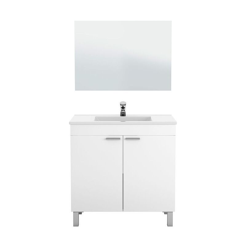 Pack Muebles De Baño Color Blanco Brillo Estilo Moderno (mueble