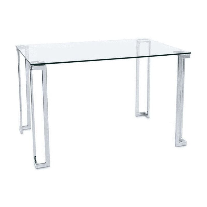 Mesa de comedor fija cristal templado salón patas cromadas rectangular translucida muebles 75x120x80 cm