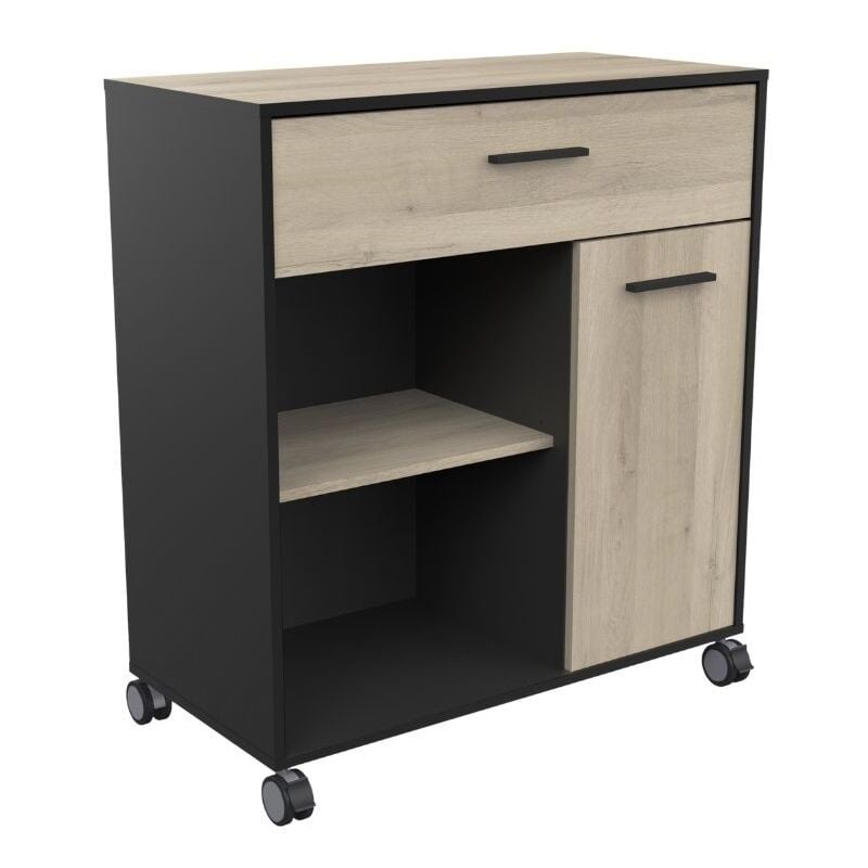 Demeyere Mueble Auxiliar microondas color roble kronberg y negro con ruedas cocina 81x91x40