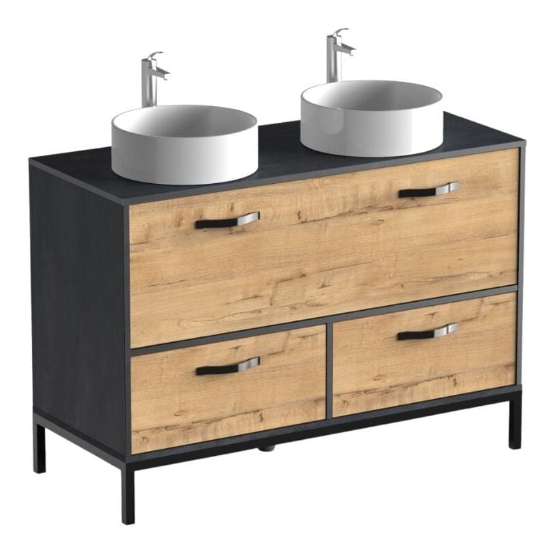 Miroytengo Pack Muebles para baño Támesis Estilo Industrial Roble Gold y  Blanco (Mueble baño + Columna + Lavabo cerámico)