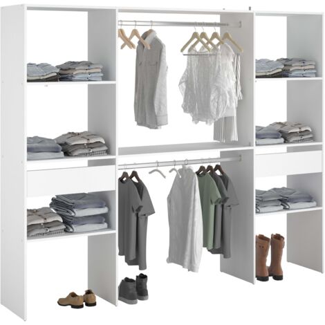 Vestidor Modular Abierto Custom para Dormitorio en Color Blanco Incluye  2 Modulo D con 6 Estantes, 2 Cajones y 2 Barra 220x180 cm