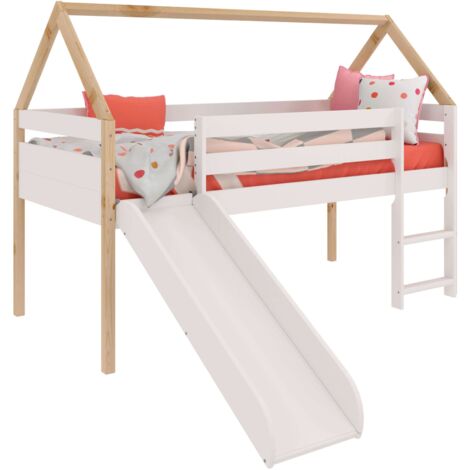 Cama Juvenil Infantil Tobogan Carnival Color Blanco Y Roble Cambrian 90x190 cm