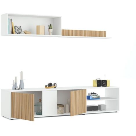 Mueble de Salón Modelo Ecco, en Color Blanco Artik y Roble Natural, Amplio Tamaño de 180 cm