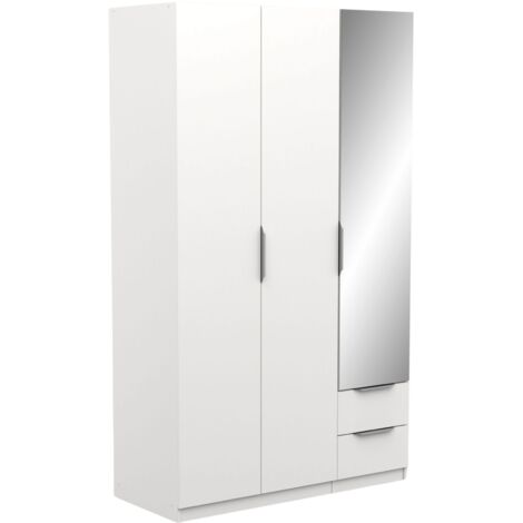 Armario Moderno Ghost 3 Puertas y 2 Cajones Con Espejo Blanco Mate 203x119 Cm